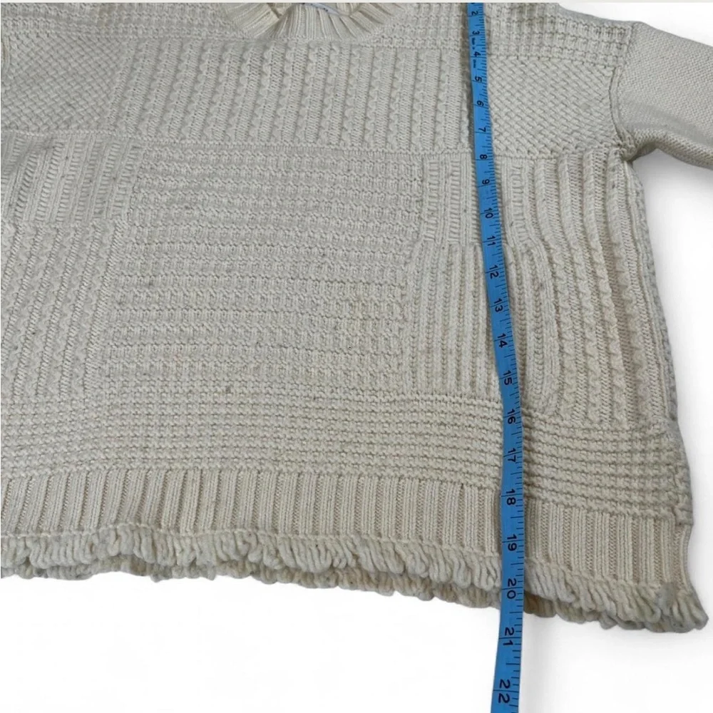 Madewell Stitchmix Merino Wool Blend Sweater Loop Fringe Fisherman Ivory Size XS